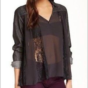 💫Free People Floral Sheer Lace Swing Denim Top XS